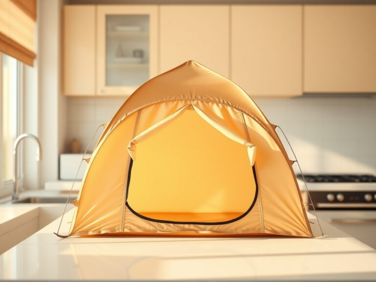 pop up tent 4 person set up in a forest clearing
