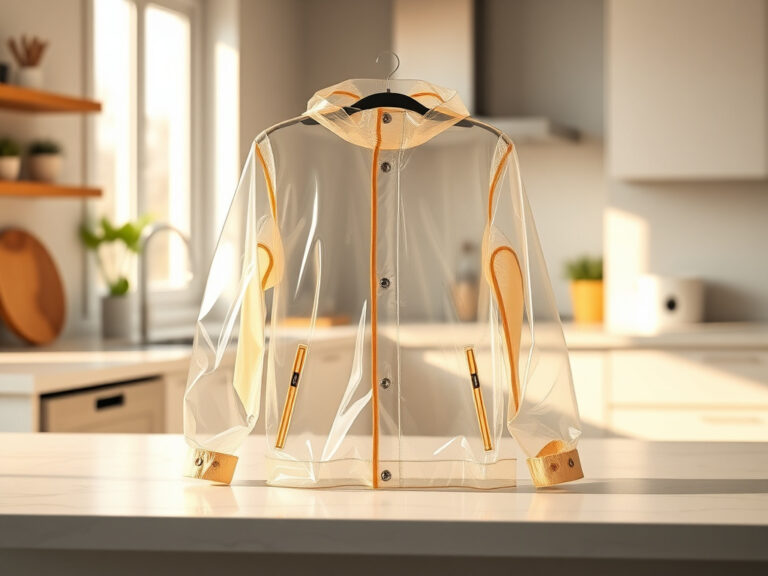transparent rain jacket on motorcycle rider in rain