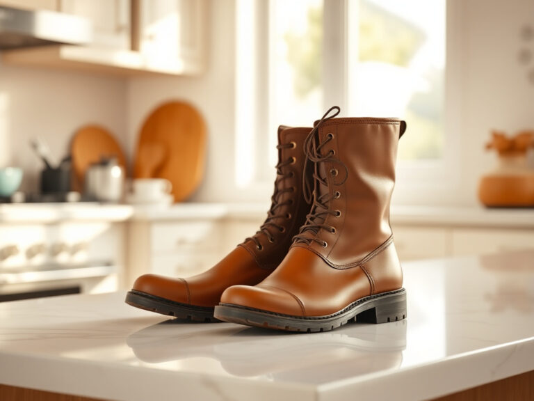 waterproof leather boots on gravel road