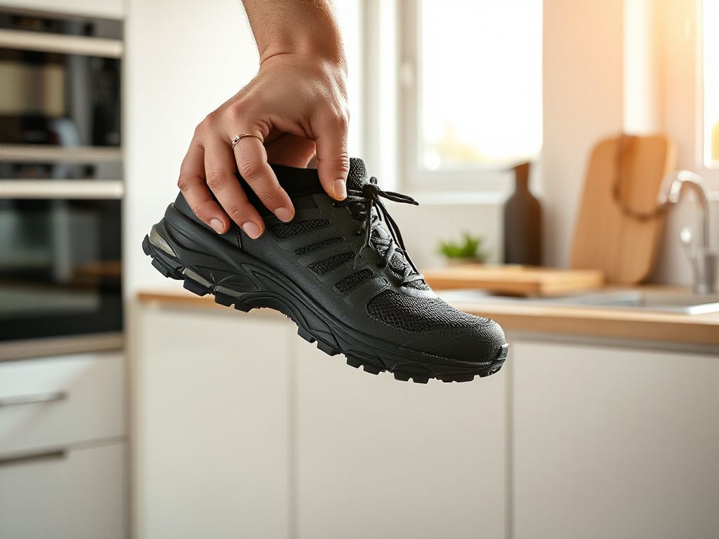 black trail running shoes - step by step
