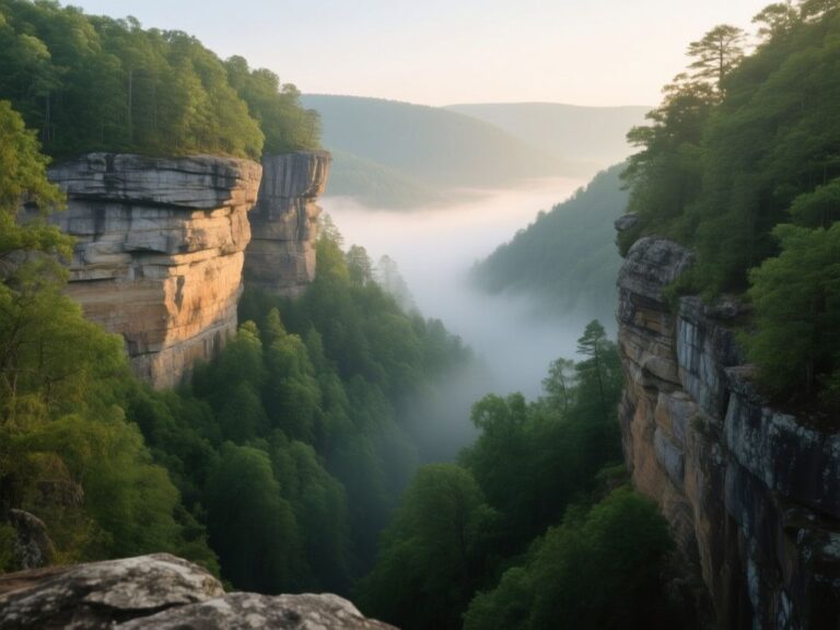 cloudland canyon yurt village at dusk with red light headlamps