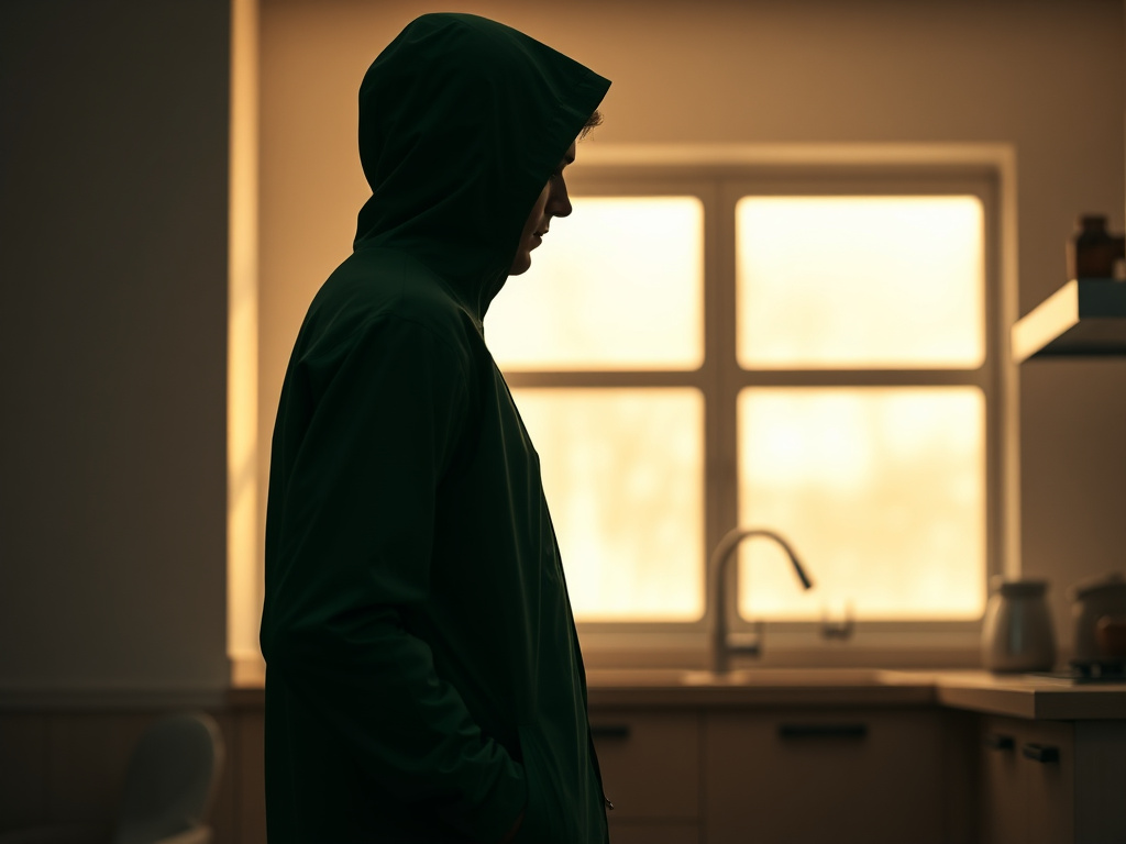 green rain jacket - detailed view