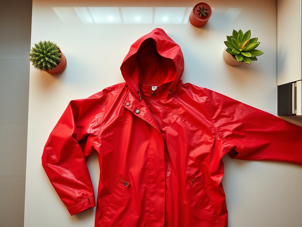 red raincoat for women - detailed view