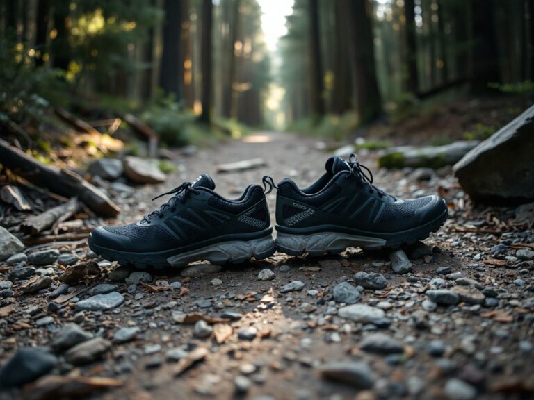 black trail running shoes, travel gear