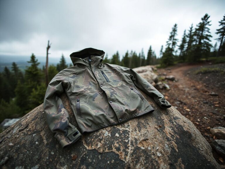 camouflage rain jacket, clothing