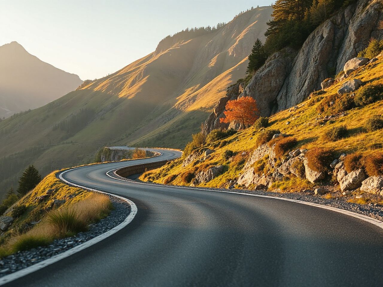 A winding mountain road bathed in morning light, perfect for spontaneous last minute tours