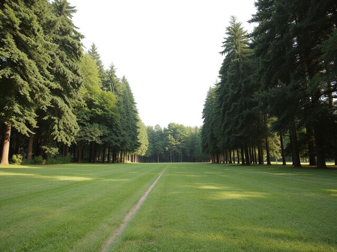 A wide open grassy field bordered by tall trees, perfect for a safe and smooth canopy landing