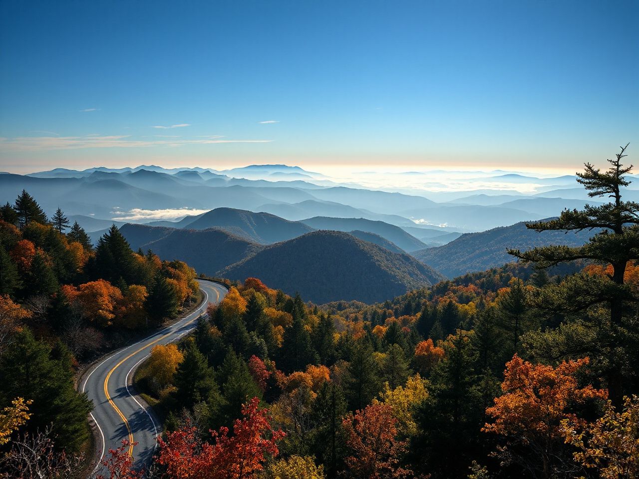 cherohala skyway motorcycle route through mountain forest